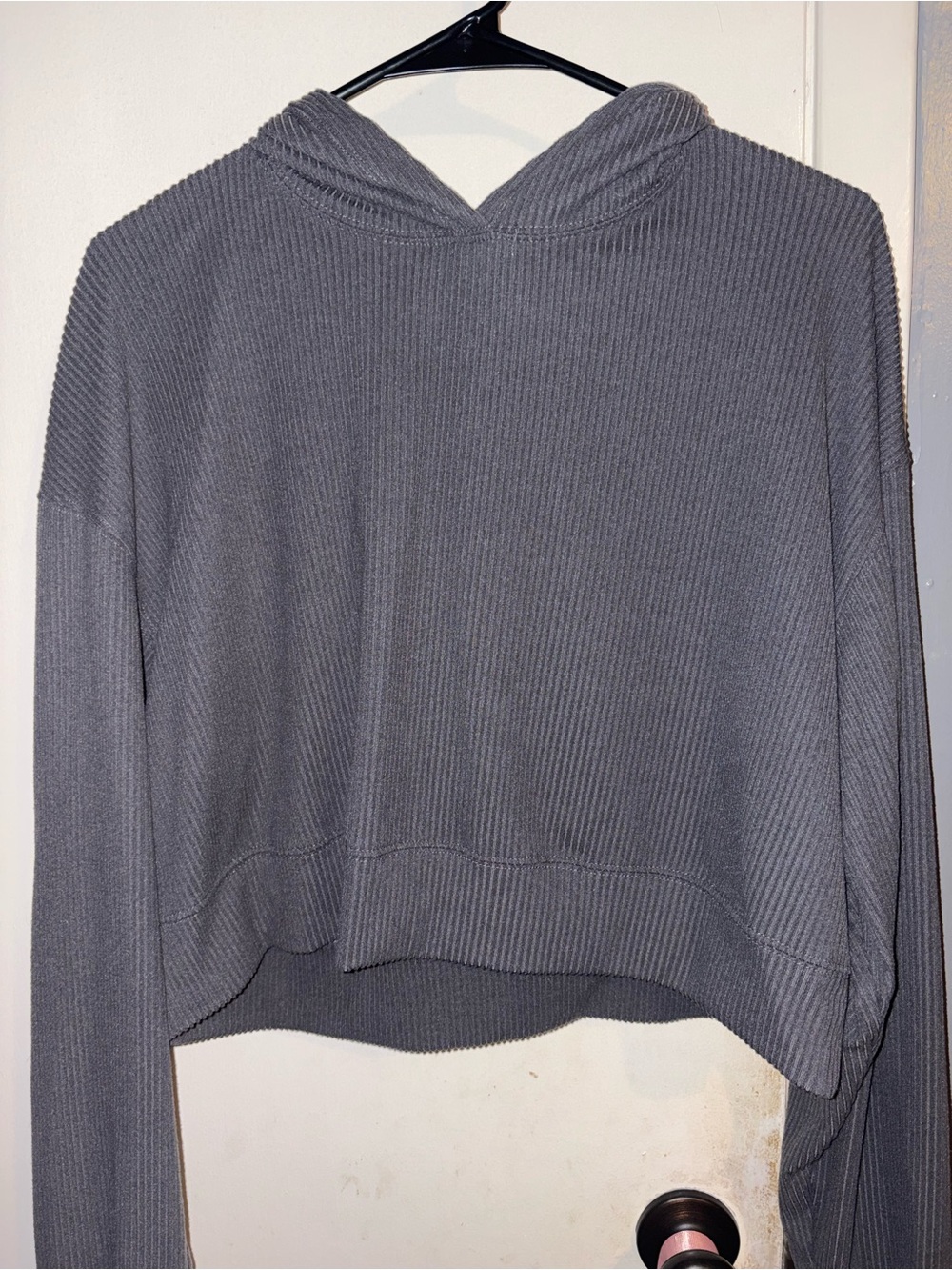 Gray Ribbed Hooded Women's Sweater/crop top